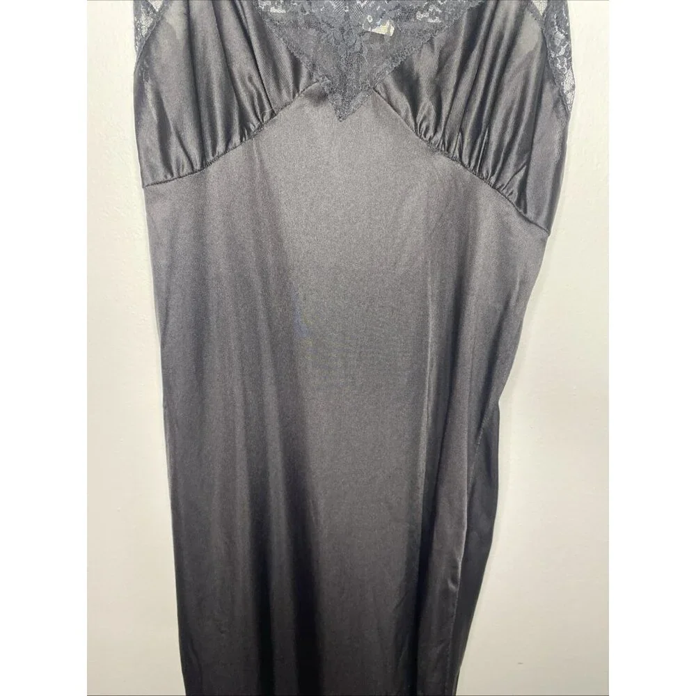 Vintage Black Full Slip Womens 32 Coquette Lace Boudoir Volup Lingerie Dress